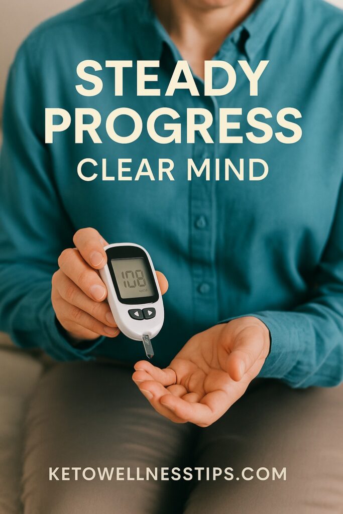A person tracking gently declining blood sugar with a clear and hopeful mindset. Visual for keto blood sugar control.