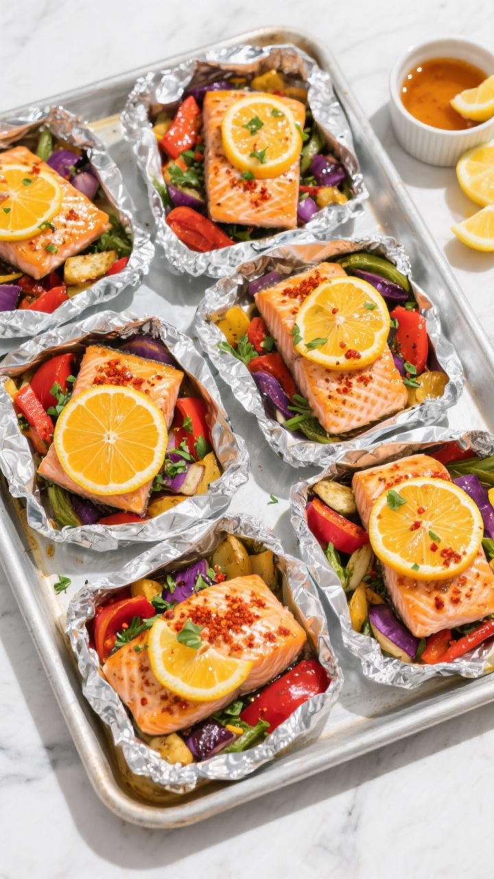Overhead tasty top view — Bright, colorful spread: Top-down shot of all four assembled Salmon Sunr