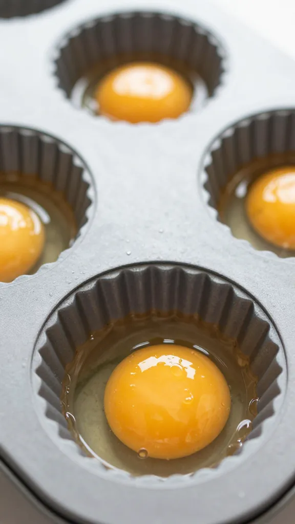 closeup of egg muffin cup with veggie drama in silicone liner