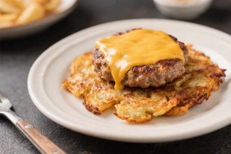 Cheesy Sausage Patty Hash Browns (Keto Style) – Crispy, Savory, and Low-Carb Comfort