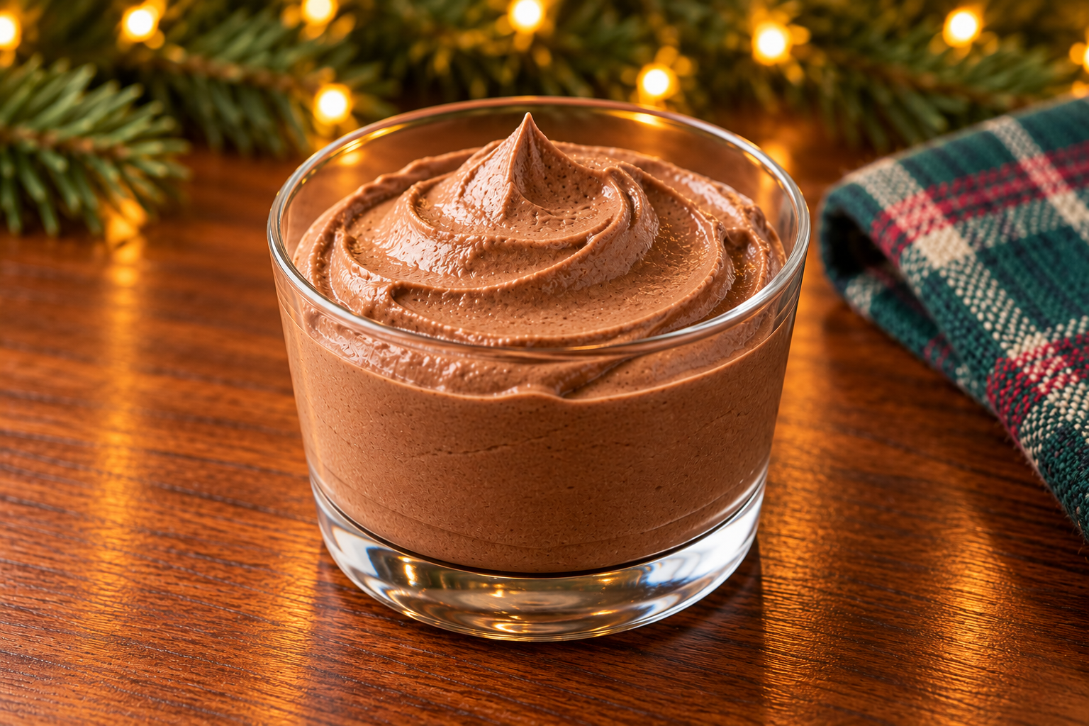 Mocha mascarpone mousse in a clear dessert glass