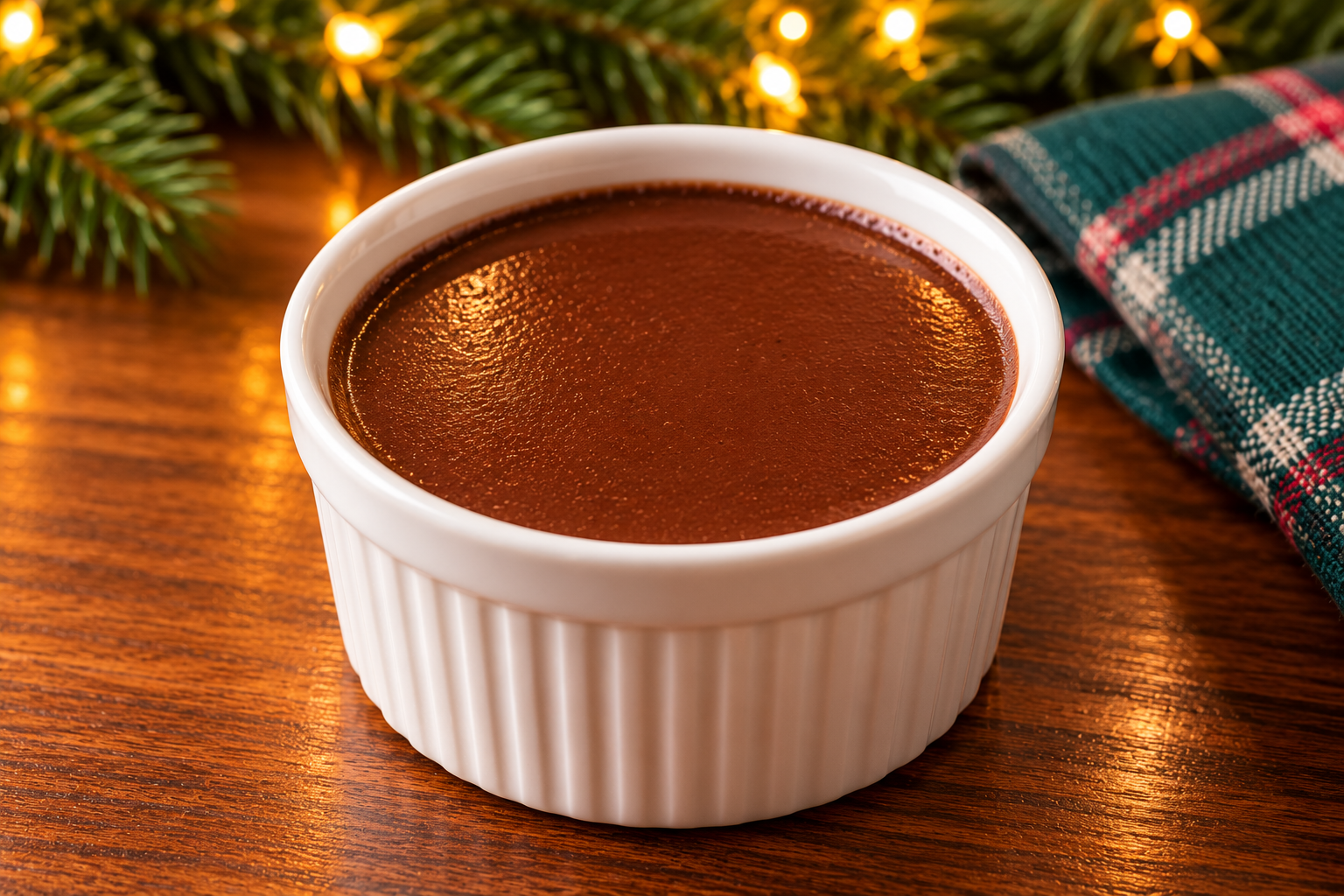 Spiced chocolate pots de crème in a white ramekin